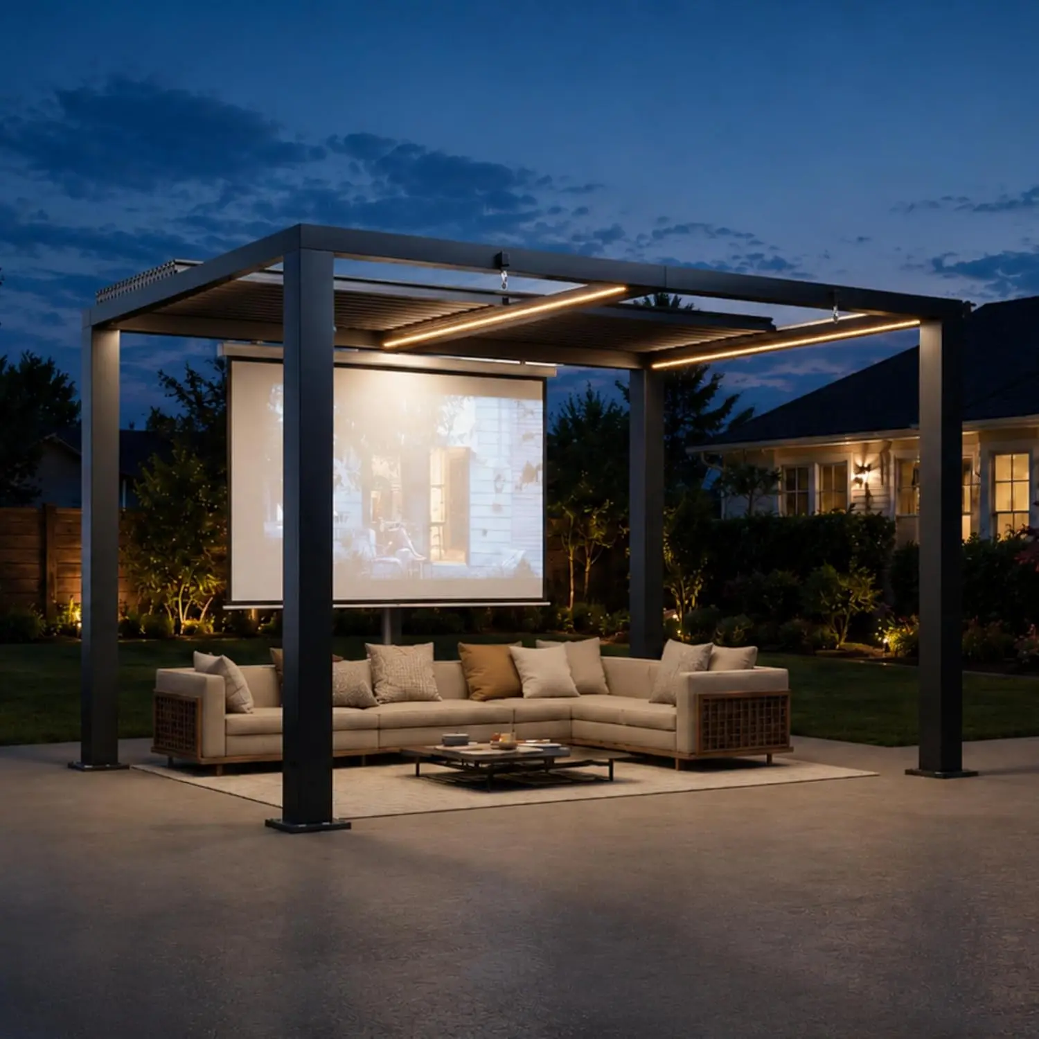 Aoxun Motorized Louvered Pergola 9' x 12', Electric Retractable Outdoor Pergola with 2 Independent Adjustable Roofs, Built-in LED Strips & Power Outlet, Rust-Resistant Frame for Patio & Backyard