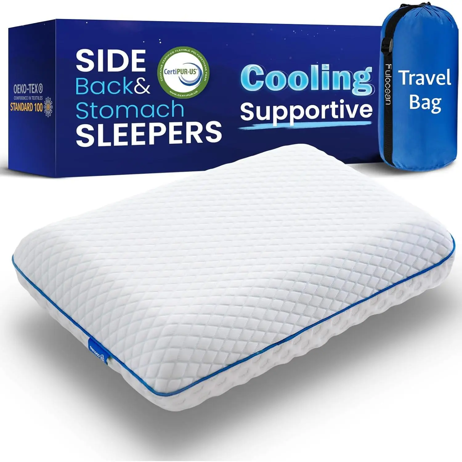 Gel Infused Foam Cooling Sleep Cushion - Standard/Twin XL Size Bamboo Rayon Ergonomic Contoured Pillow with Orthopedic Support, Dual Sides for Hot Sleepers, Anti-Allergic Medium Firm for Neck Pain Relief, Machine Washable, Breathable, Expands 24-48 Hours