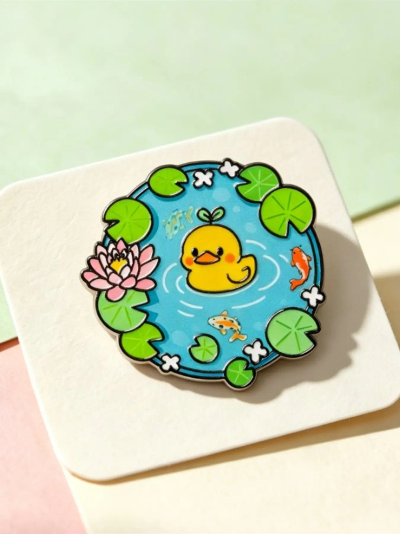 Cute Yellow Duck Pond Enamel Pin, Cartoon Lotus Leaf Koi Fish Lapel Badge, Kawaii Lake Animal Brooch for Backpack Jacket Lovely Gift, Decor Pins