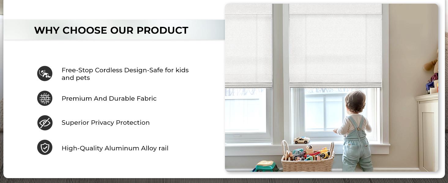 100% Blackout Cordless Roman Shades for Indoor Windows & French Doors, 34 3/4" W * 60" H - Blackout - Beige