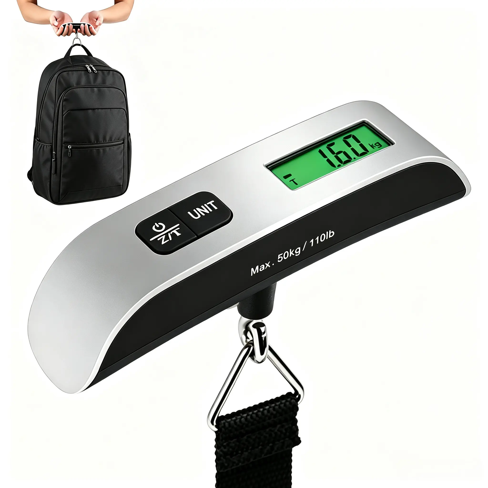 Portable Digital Hanging Luggage Scale, 110lbs Accurate Travel Weight Scale with Backlit LCD Display, Suitcase Baggage Scale with Hook & Durable Straps, Multi-Use Weighing Scale for Luggage, Pets & Travel