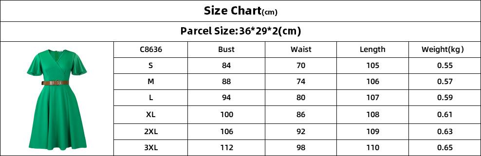 3333 Emerald Green Wrap V-Neck Midi Dress for Women - Short Flare Sleeve, A-Line Silhouette with Brown Belt| Elegant Versatile Dress for Work, Brunch, Date & Formal Occasions