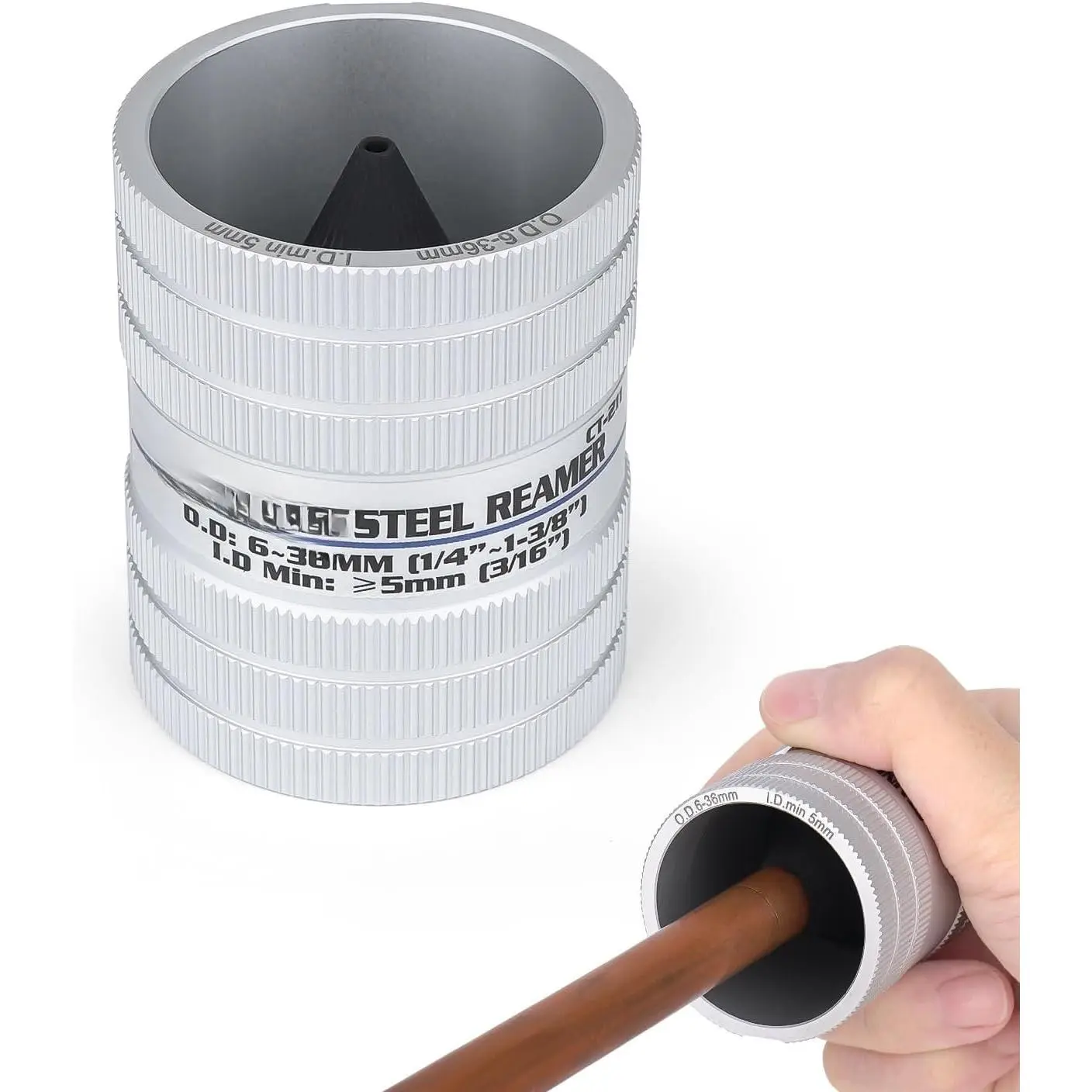 Pipe Deburring Tool with Textured Grip, 1/4"-to-5/8" Tube Reamer, 45° Angle Multi-Edge Alloy Chamfer Tool for Copper PVC Pipes, Dual Function