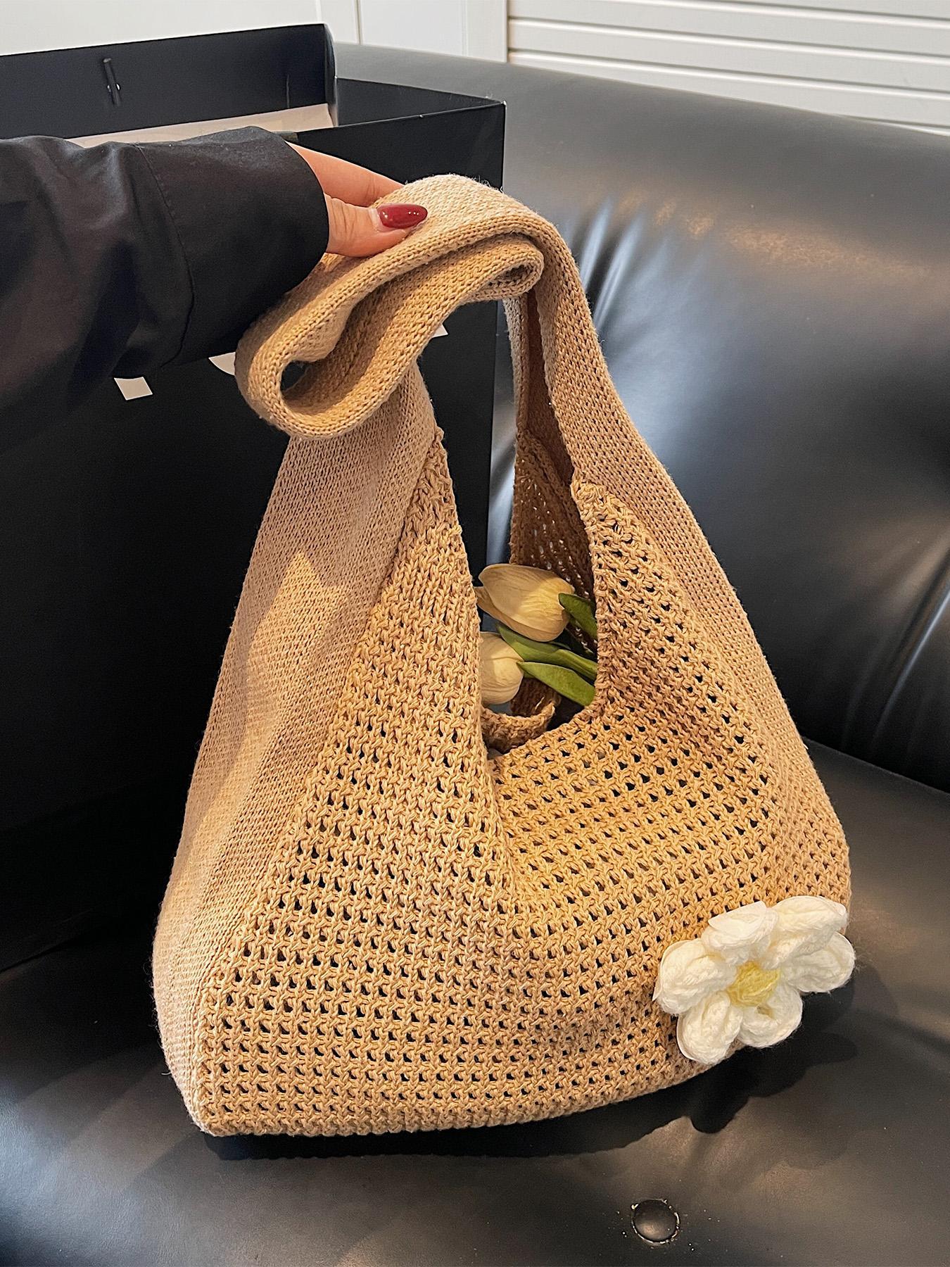 Women's Solid Color Straw Bag with Flower Decor, Fashionable Crochet Shoulder Bag Crossbody for Daily Used, Casual Trendy Versatile High-quality Daily Commuting Bag, Stylish Versatile Bag, Casual Trendy Purses Women's Solid Color Straw Bag with Flower Decor, Fashionable Crochet Shoulder Bag Crossbody for Daily Used, Casual Trendy Versatile High-quality Daily Commuting Bag, Stylish Versatile Bag, Casual Trendy Purses