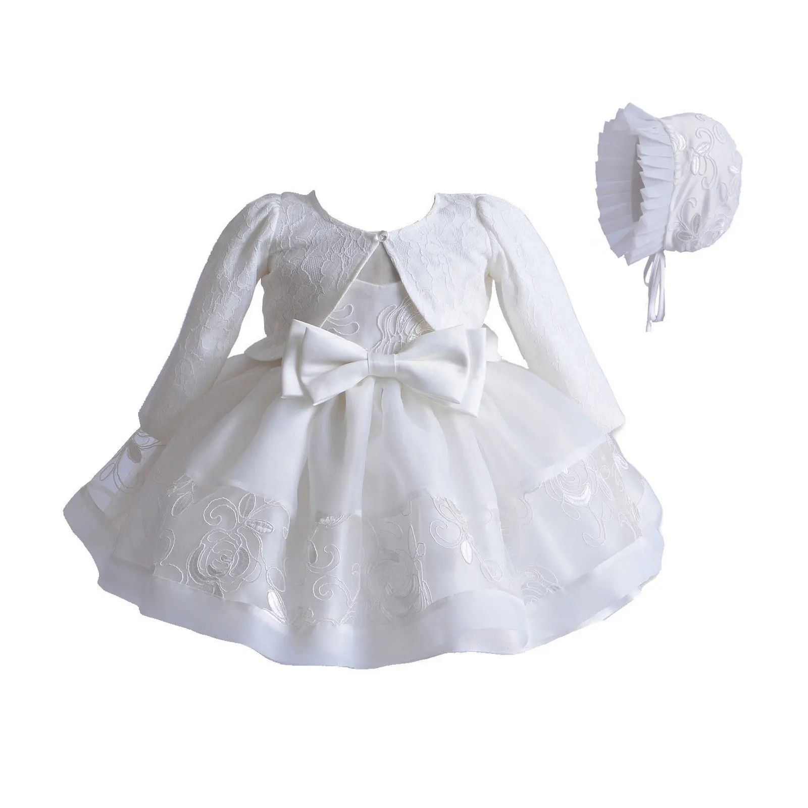 Cpzvucak Newborn Baby Girl Christening Dress White Lace Baptism Dresses Tutu Birthday Wedding Party Princess Dresses with Hat Outfits 0-18 Months
