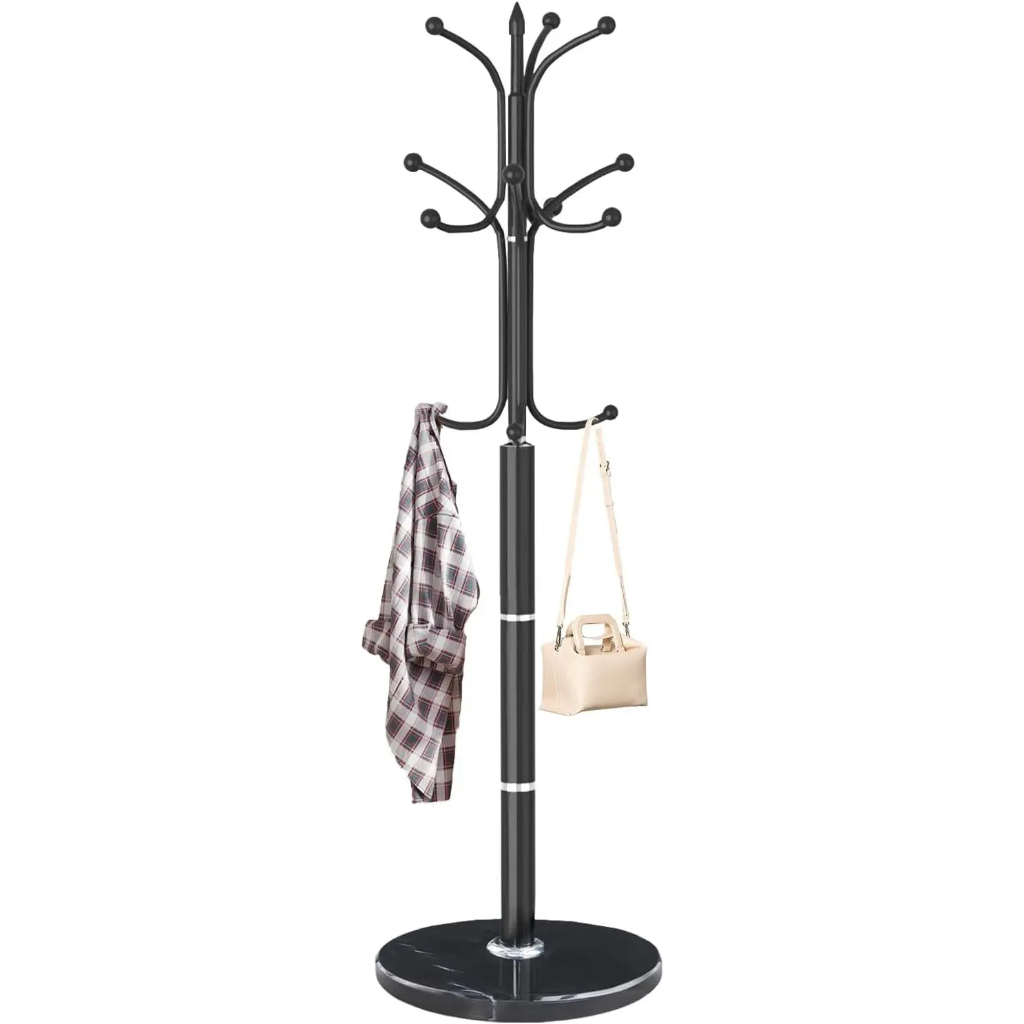 Metal Coat Rack Stand, Modern Freestanding Coat Rack with  Marble Base, Black Coat Racks and Coat Hall Tree Hanger Stand with 12 Hooks for Entryway, Hallway, Office