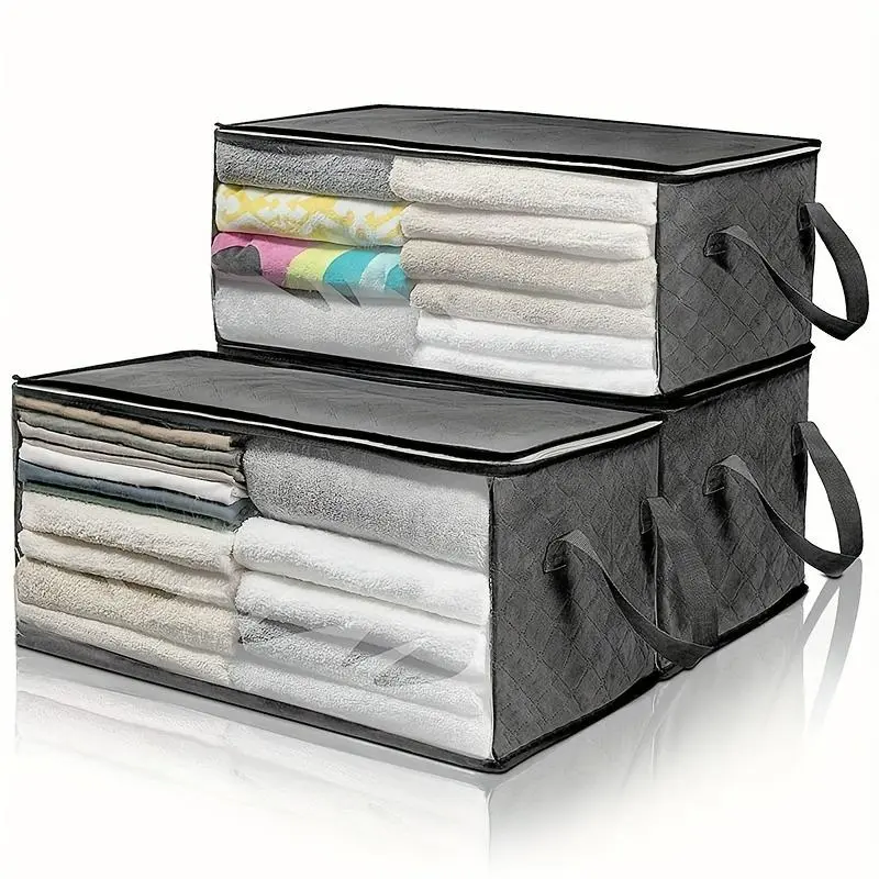 54L Storage 3-Pack Clothes Organizer Storage Bags Foldable Storage Box With Large Clear Window Sturdy Handles For Closet, Dorm, Pillows, Bedding, Clothes, Stuffed Toys, Blankets, Grey