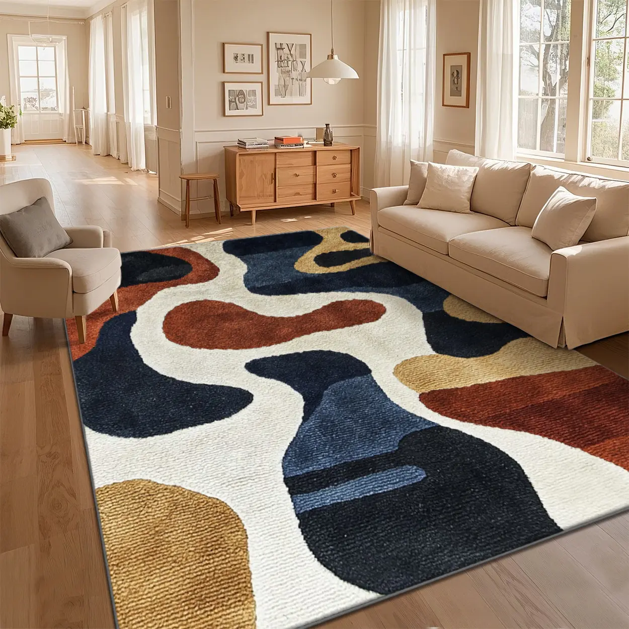 Local Delivery Multi Sizes Velvet Beige Brown Black Irregular Blob Color Block Rug Washable Non Slip Boho Farmhouse Runner Nursery Indoor Decor Rug