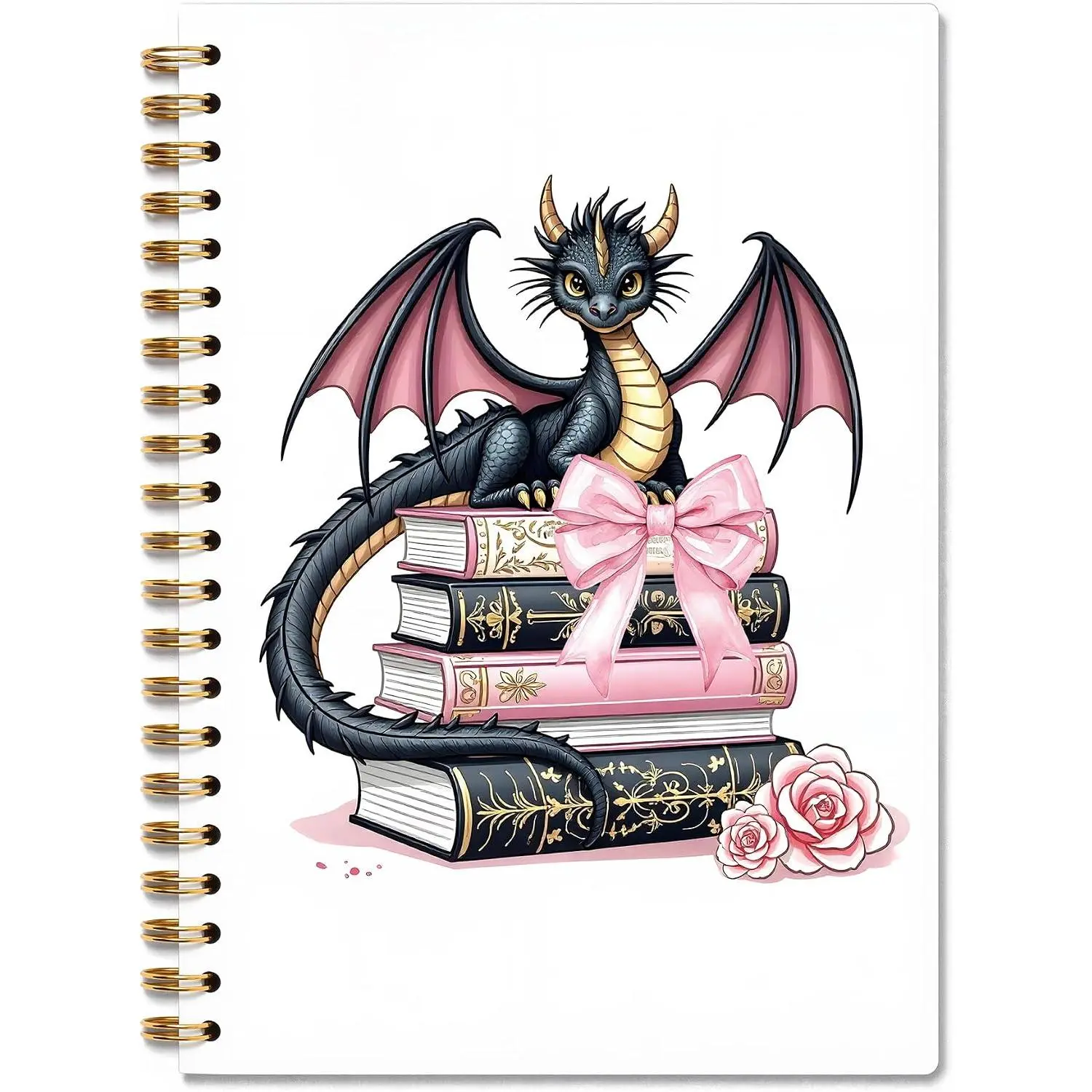 Bow Dragon Books Notebook, Reading Journals for Book Lovers, Bookworm Reader Gifts, Magical Fantasy Bookish Spiral Notebook Journal, 5.5x8.3 Inch