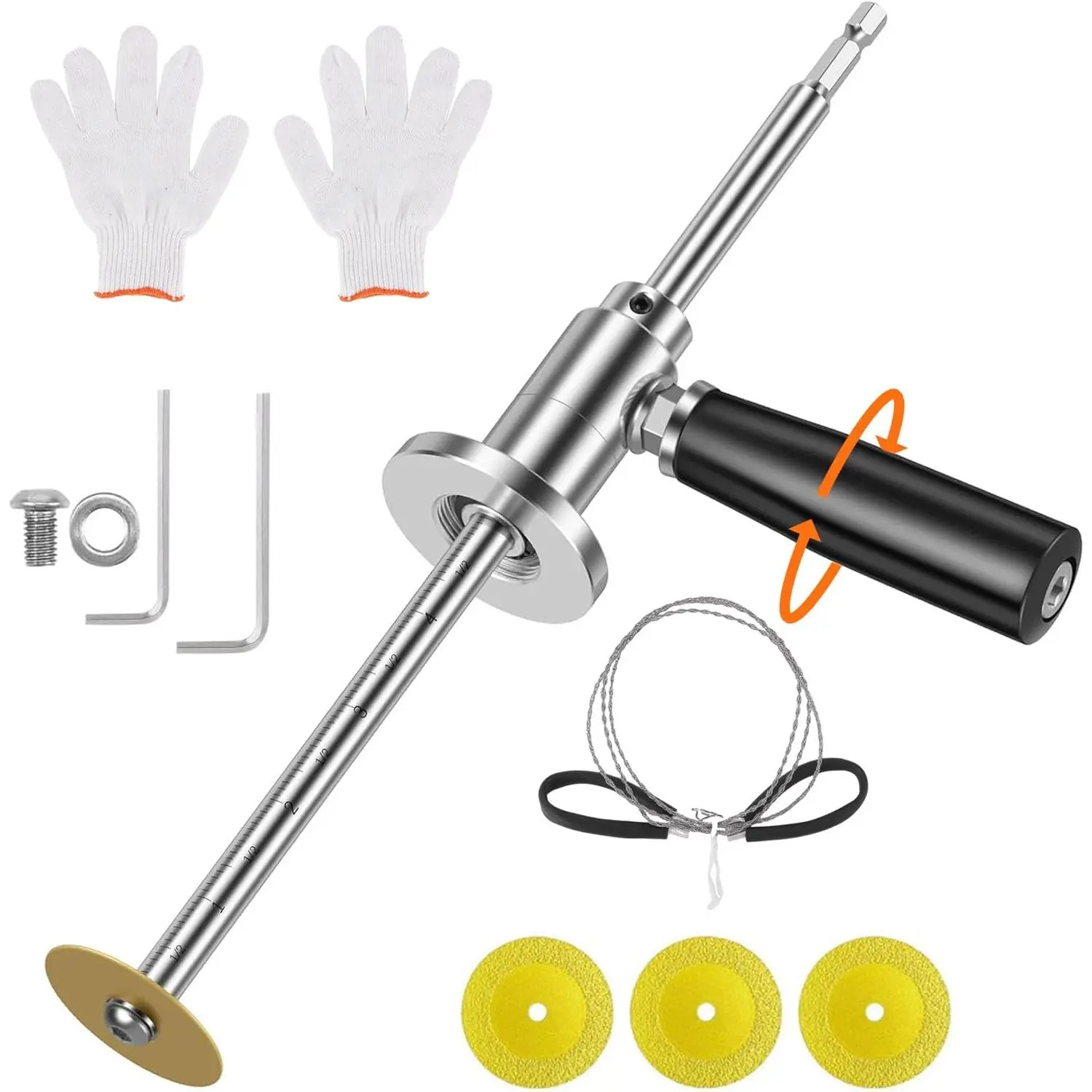 Inside Pipe for PVC Pipe with Handle and 3 Pcs Grit Cutting Wheel, Fit for 1-1/2 Inch to 8 Inch Cut, 7 Inch Cutting Depth with 1/4in Hex Shank