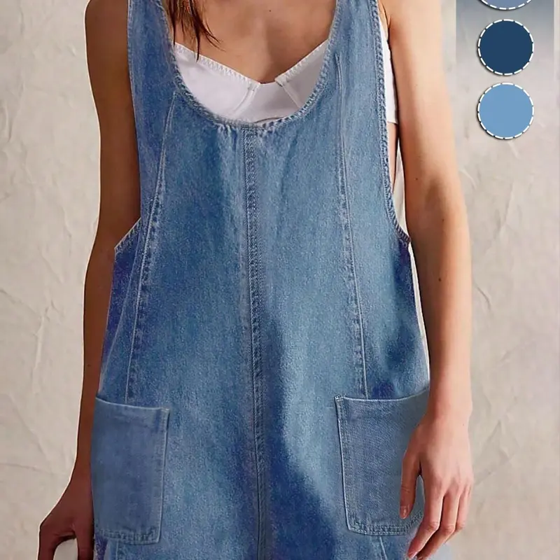 Women's Solid Color Denim Adjustable Short Straps Overalls, Lady Overalls, Casual Comfy Sleeveless Overalls for Daily Wear, Ladies Clothes for Spring & Summer
