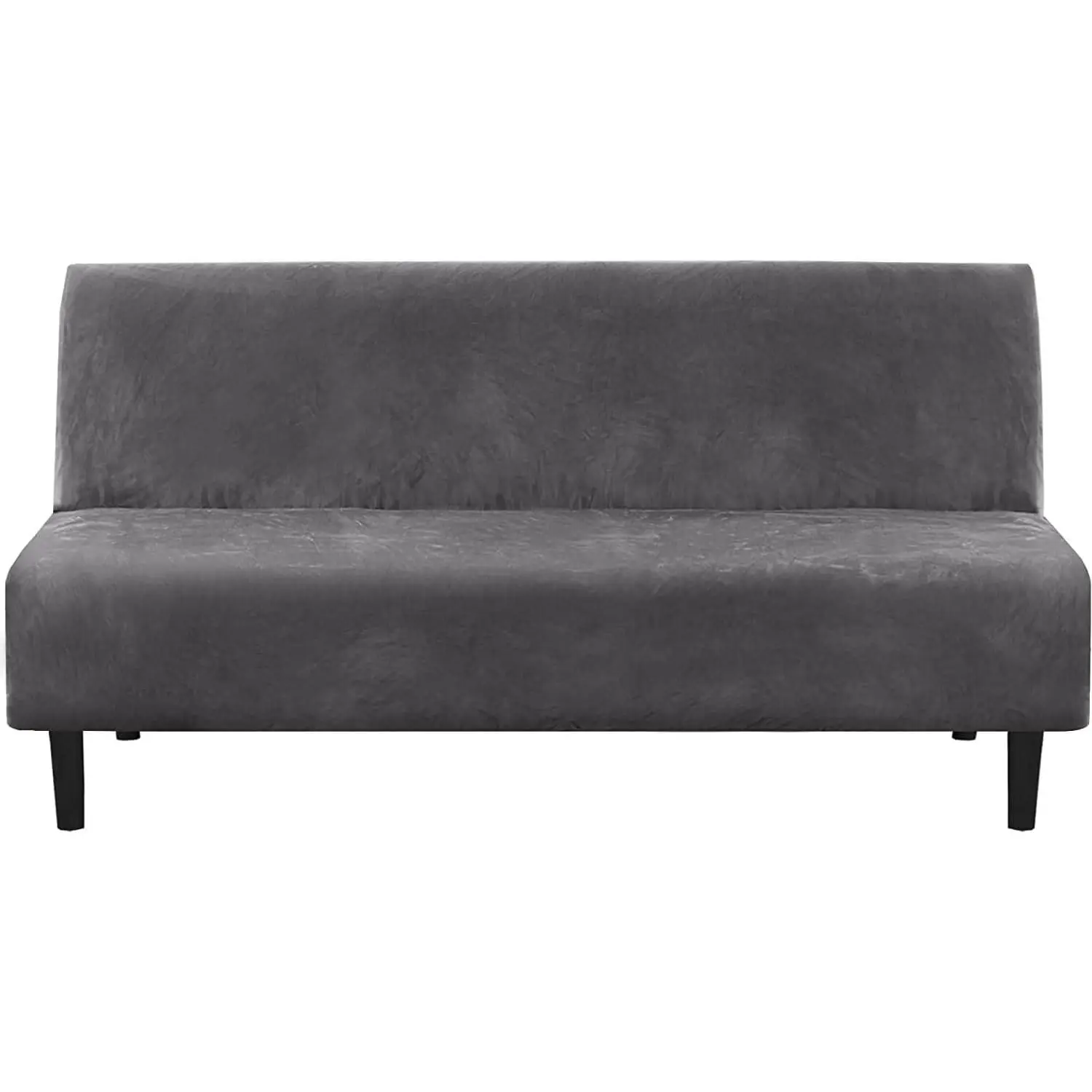 Real Velvet Armless Futon Cover Stretch Sofa Bed Couch Slipcover Thick Soft Velvet Fabric Form Fitted Furniture Protector Stay in Place, Grey