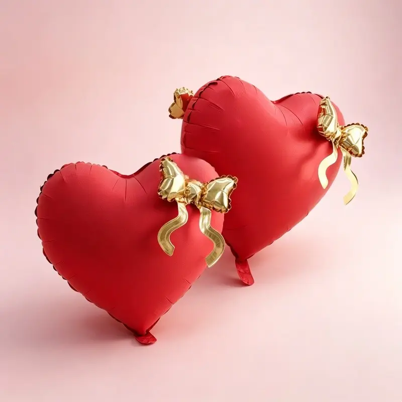 2pcs Matte Heart Aluminum Balloons with Bow, Balloon Decoration, Elegant Vintage Romantic Style, Perfect for Valentine's Day, Wedding, Anniversary
