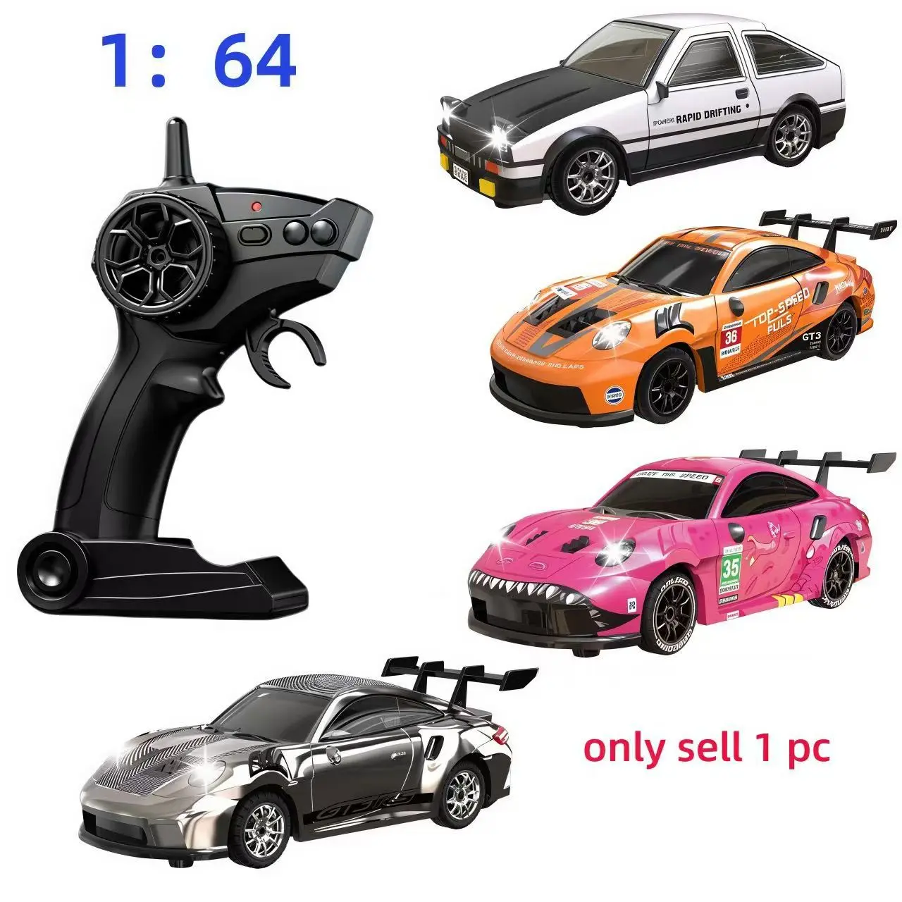 1:64 Mini Desktop Drift Remote Control Car, Full Proportional Four-Wheel Drive Racing Toy, Cool LED Lights, Birthday Gift for Kids