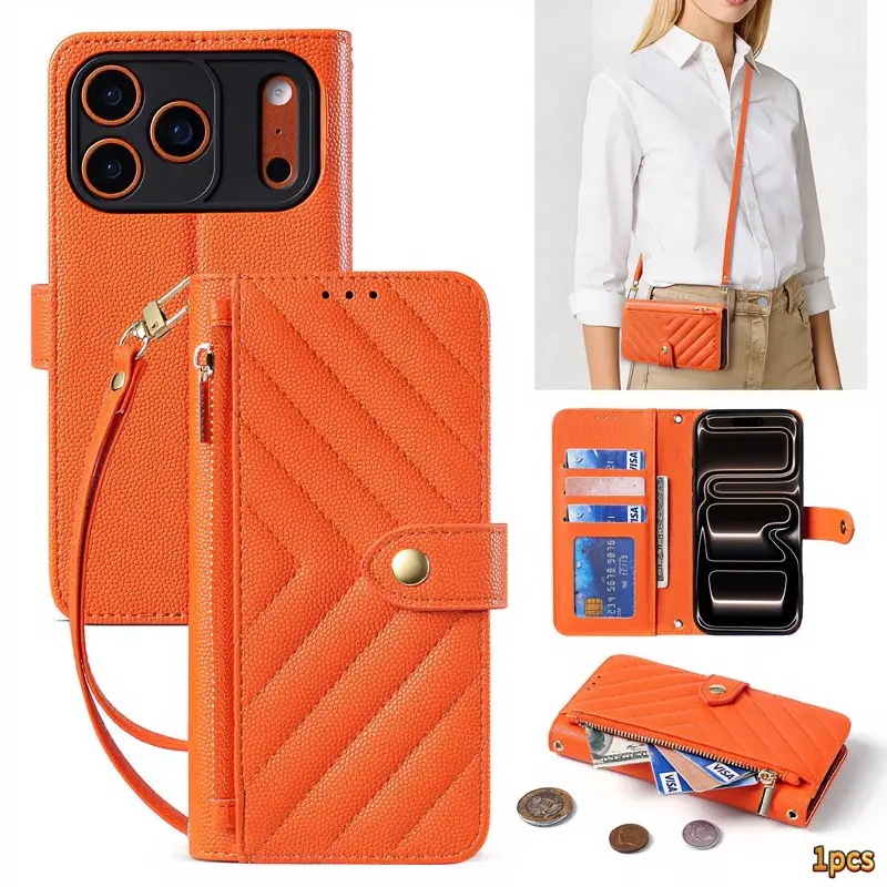 Fashion Zipper Coin Purse Card Slot Leather Phone Case Compatible with iPhone 17 Pro Max, iPhone 17 Pro, Trendy Wallet Cover for iPhone 17/16/15/14/13 Pro Max