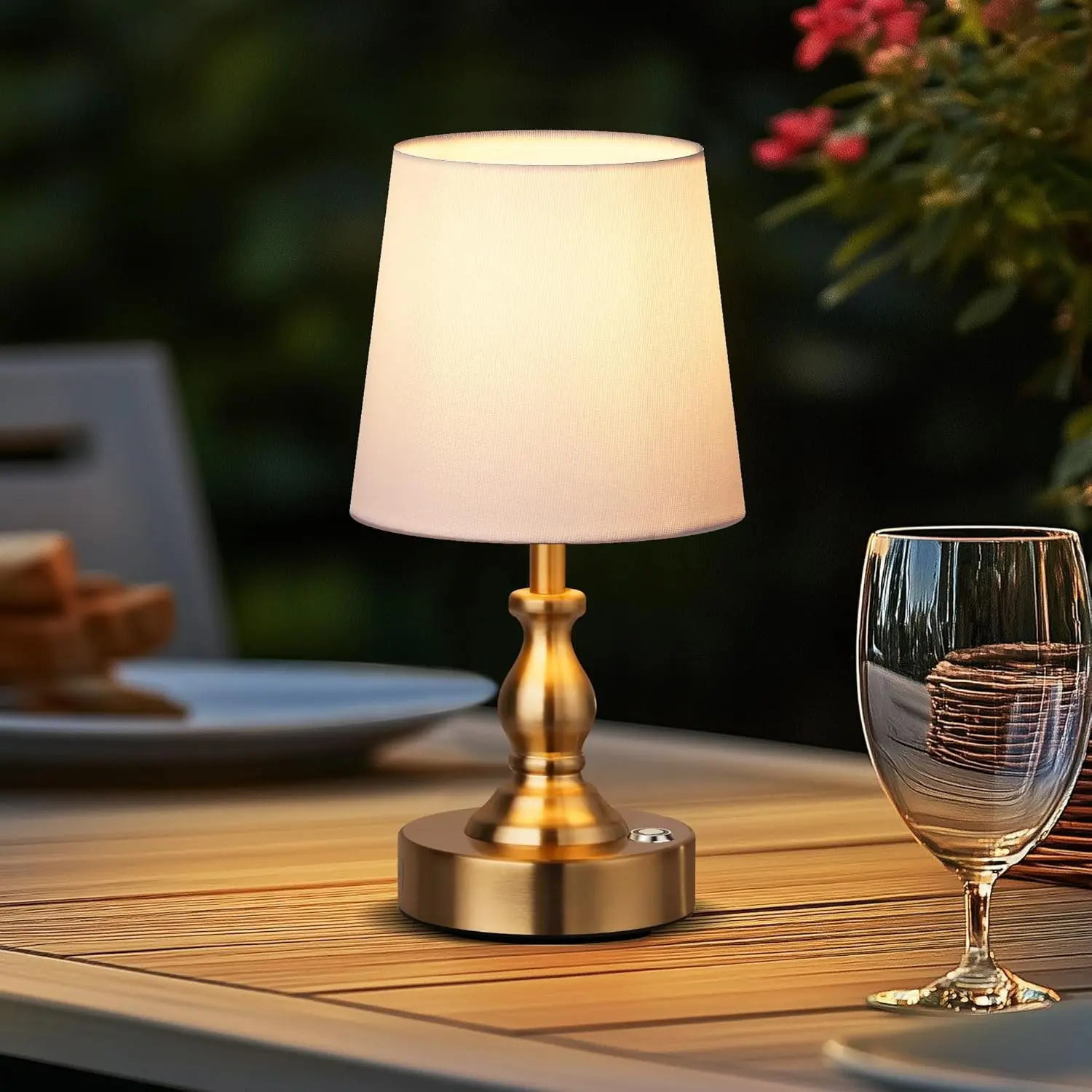 Mini Cordless LED Table Lamp, 5200mah Rechargeable, 3-Level Brightness, Touch Dimmable, Antique Brass, for Home, Patio, Camping, Bedside Light