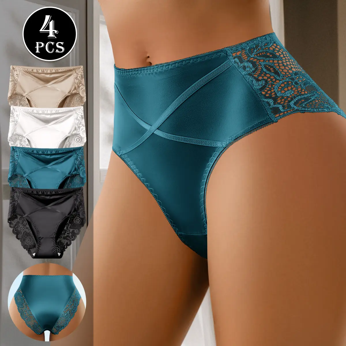 QUASTI 4 Pack Women'S High Waist Cross Panties, Smooth Soft Breathable Skin-Friendly No Show Briefs, Solid Color Full Coverage Basic Fit Fashion Elegant Underwear, S-XXL