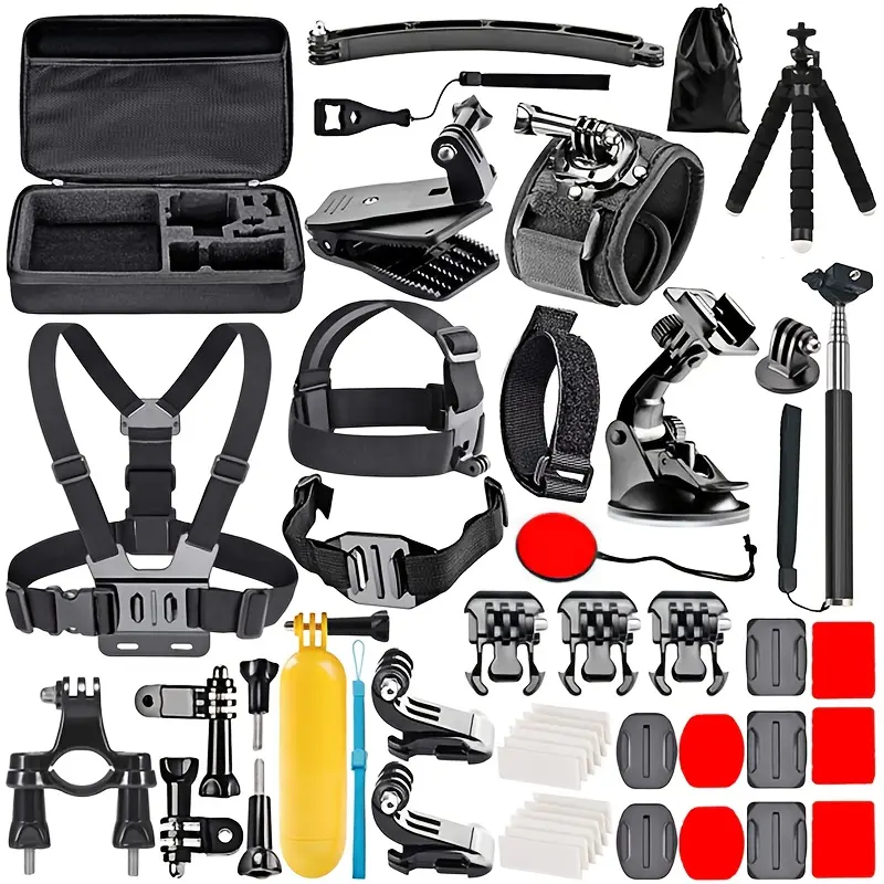 52pcs Action Camera Accessory Set Suitable for Hero11/10/9, Compatible with DJI Osmo Etc. Includes Head Strap, Chest Strap, Suction Cup, Selfie Stick And Other Additions (No Battery, No Electronic Components)
