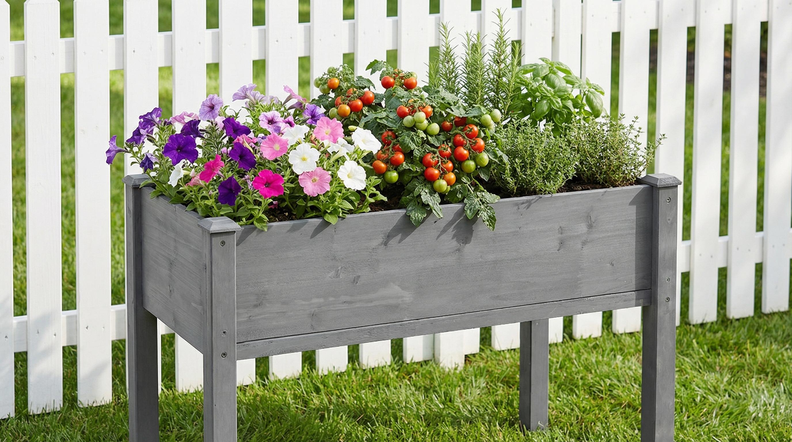 48x24x30 inch Raised Garden Bed with Legs, Elevated Wooden Planter Box for Outdoor Plants Flowers Fruits Vegetable Herb Growing