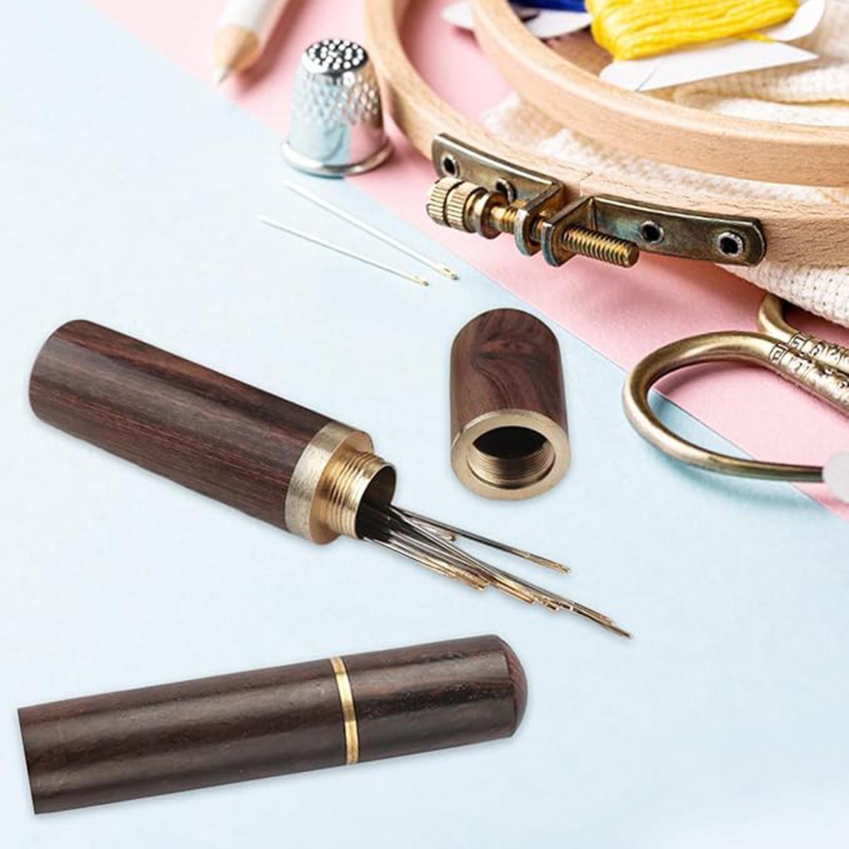 30 Pcs Self Threading Sewing Needles, Side Threading Hand Sewing Needles, Easy Thread Needles for for Knitting Mending DIY Embroidery Sewing, with Wooden Needle Case