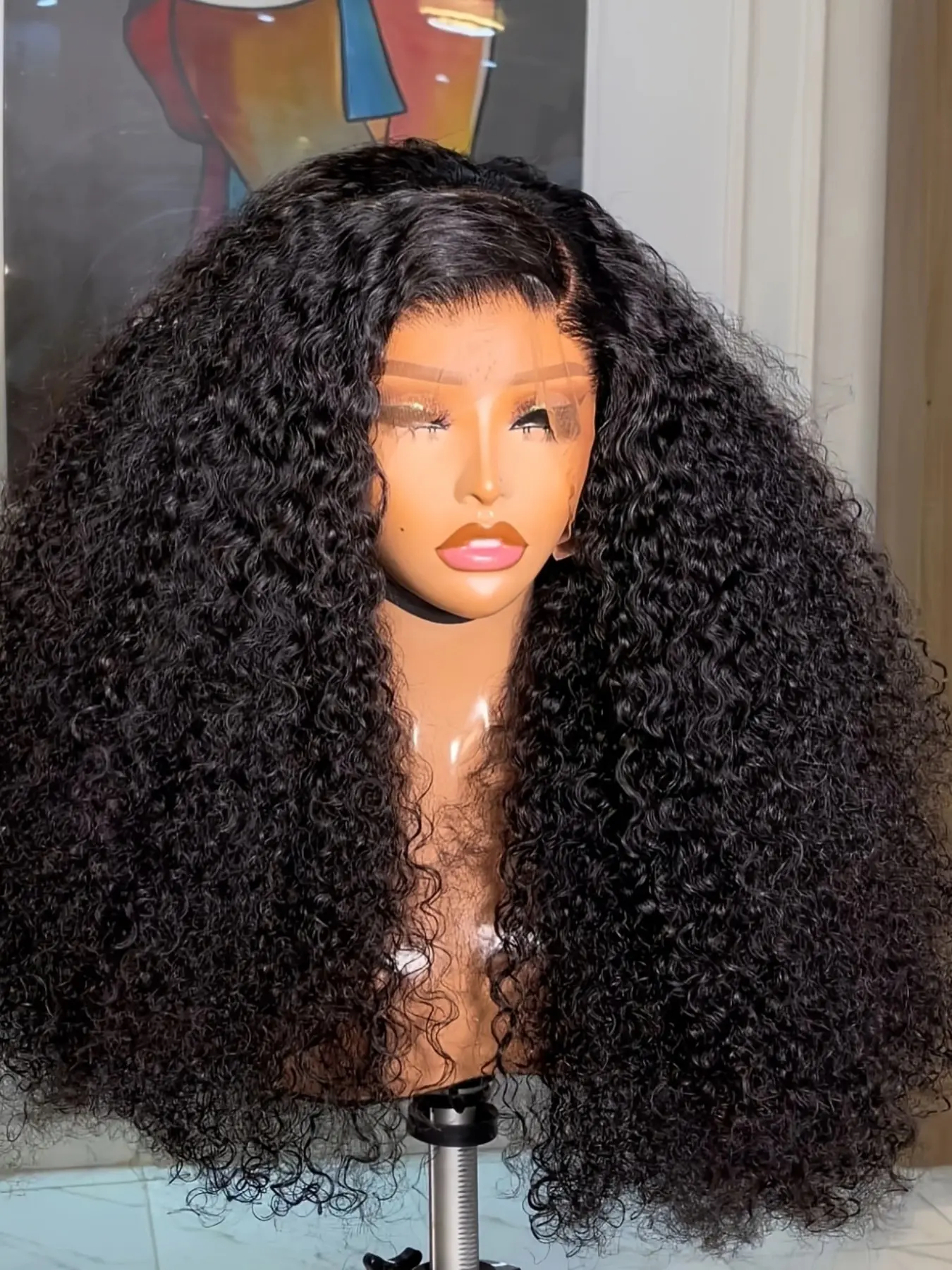 26 inch long daily wig, ultra small roll, black curly hair, 180 density wig, women's wig, doll hair, 13x4x1 natural black curly hair, daily wig, women's wig, baby hair, pre combed soft, glue free, heat-resistant, comfortable to wear, T-shaped wig