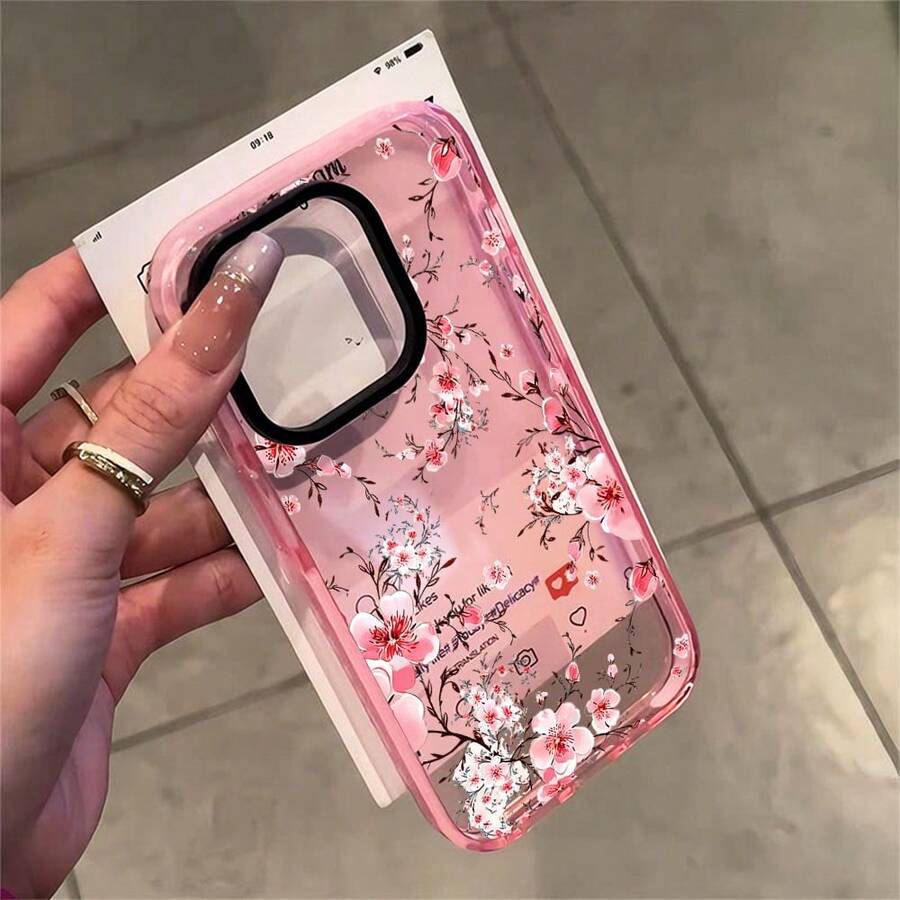 Sage Green Cherry Blossom Clear Phone Case, Pink Spring Floral TPU Anti-Yellowing for iPhone 17 16 15 14 13 12 11 X Plus Pro Max, Garden Lover Gift