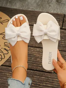 Bow Sandals, French Style Trendy Soft Rubber Sole Non-Slip Lightweight Slippers, Casual Home Beach Summer Vacation Shoes for Young Women