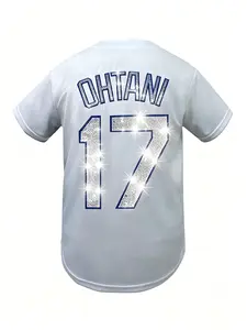 Los Angeles 17 Rhinestone Baseball Jersey Men Women Sparkle Glitter Baseball Shirt Casual Short Sleeve Button Down Sports Jersey Party Outfit