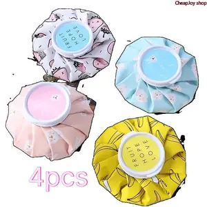 4pcs-Cute Cartoon Fabric Ice Pack, foldable portable hot cold compress bag, refillable water injection ice bag, reusable physical cooling therapy pack, ideal for injury relief, fever care and daily household first aid use