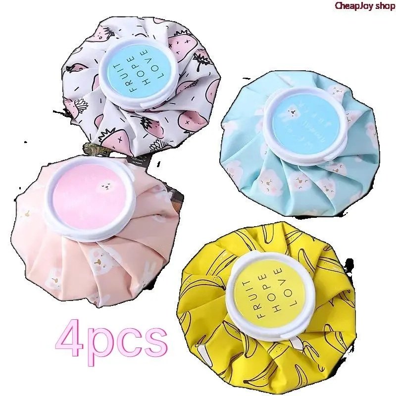 4pcs-Cute Cartoon Fabric Ice Pack, foldable portable hot cold compress bag, refillable water injection ice bag, reusable physical cooling therapy pack, ideal for injury relief, fever care and daily household first aid use