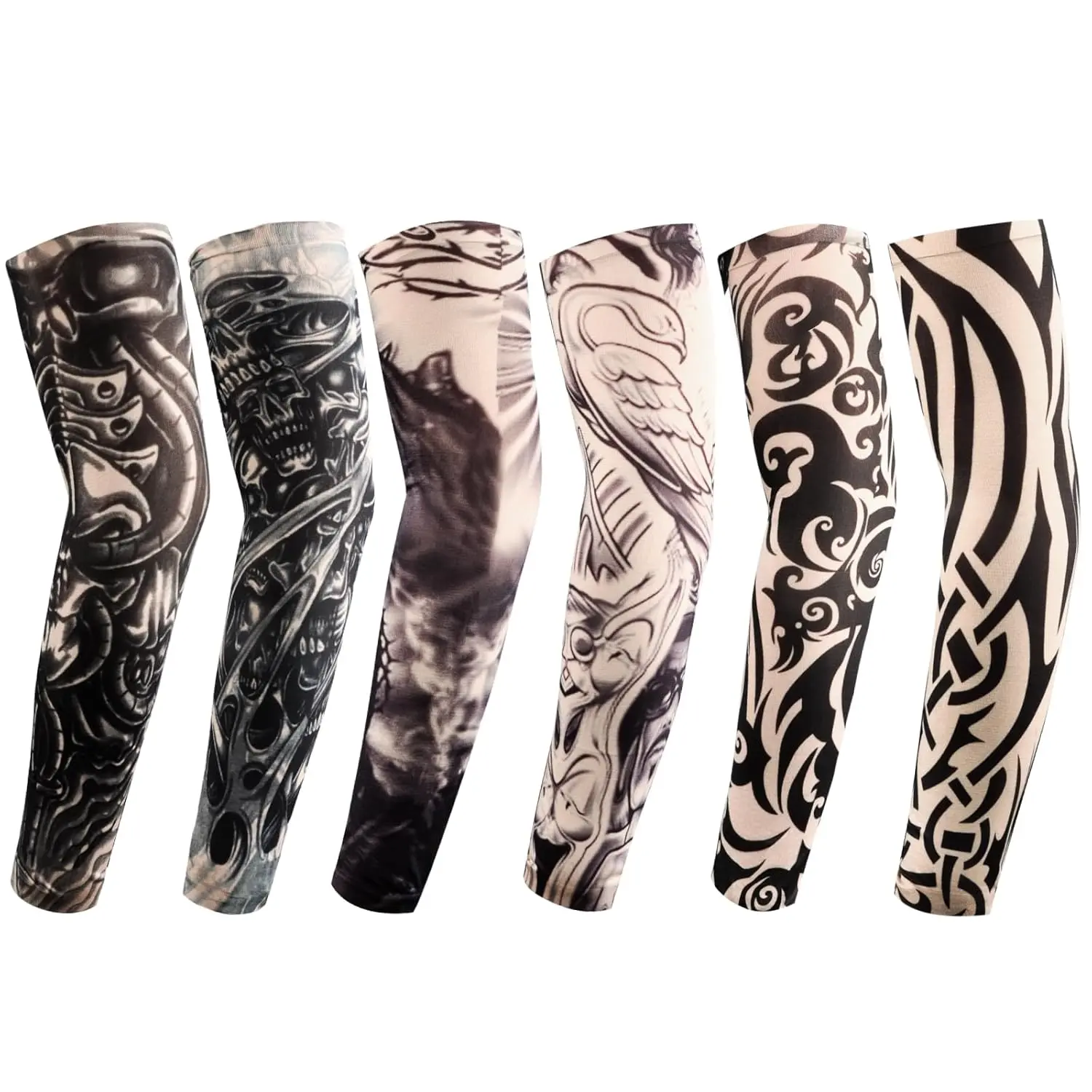 Tattoo Sleeves for Men, 6Pcs Fake Tattoos Sleeves to Cover Arms Sun Protection Sleeve Covers for Men and Women (Set 10)