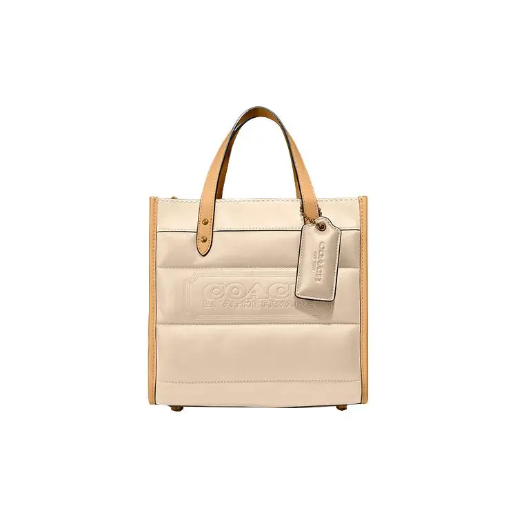 Coach Field 22 Quilted Logo-Embossed Snap-Closure Leather Tote and Crossbody Bag for Women, Small Size, Ivory