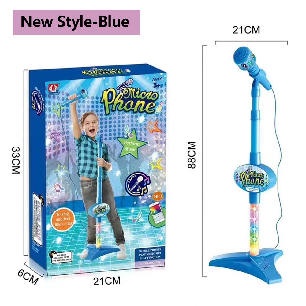 Kids Microphone with Stand Karaoke Song Music Instrument Toys Brain-Training Educational Toy Birthday Gift for Girl Boy LED Adjustable