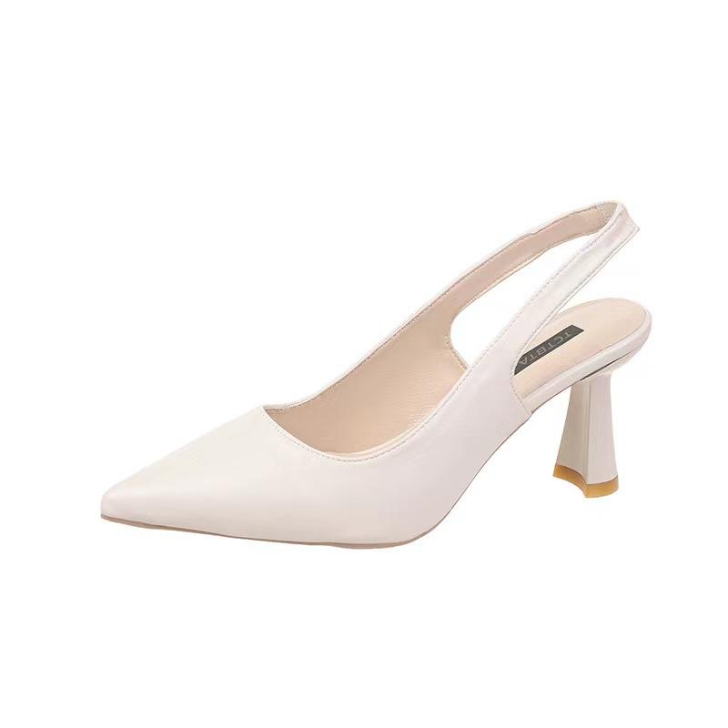 Spring Summer Womens Pointed Toe High Heels Thin Heel Closed Toe Sandals Backless Shallow Heel Single Shoes Fashion Versatile