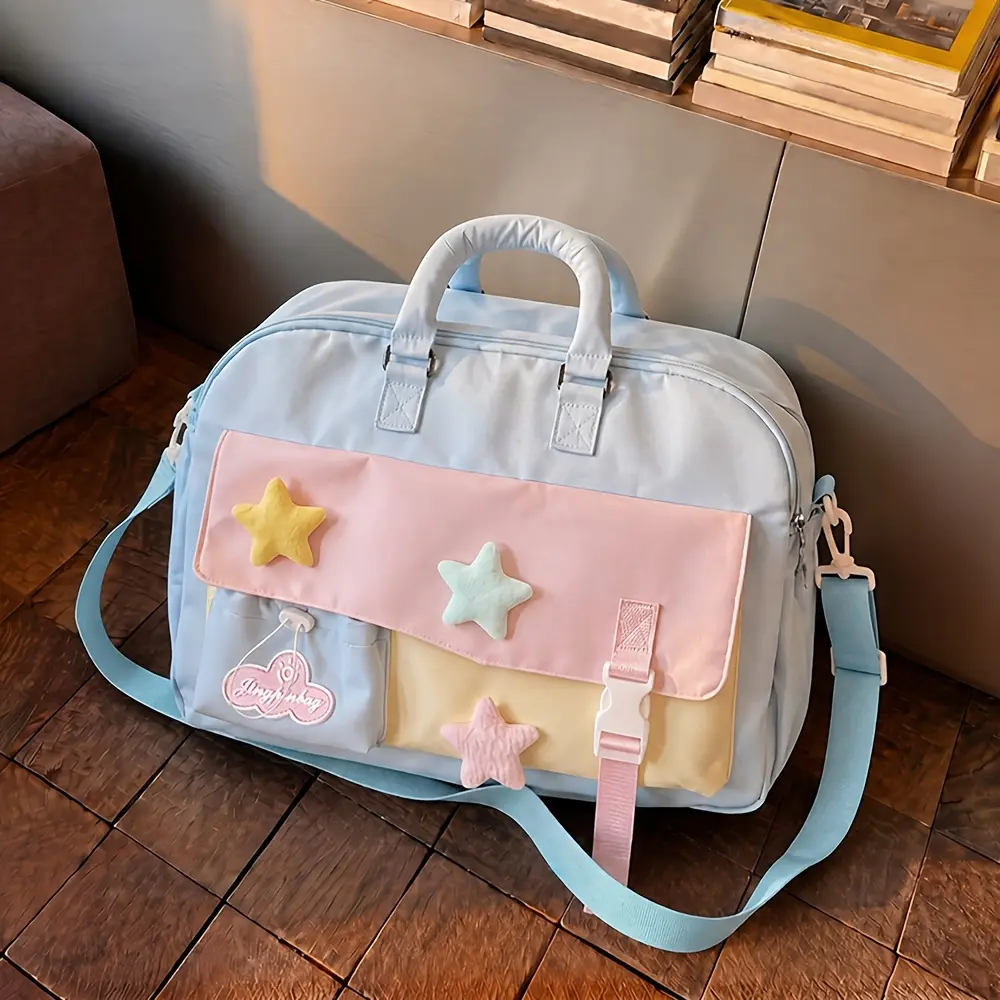 Women'S Shoulder Bag Cute Star Decor Travel Bag Large Capacity Handbag Crossbody Bag Girly Style Short Trip Organizer