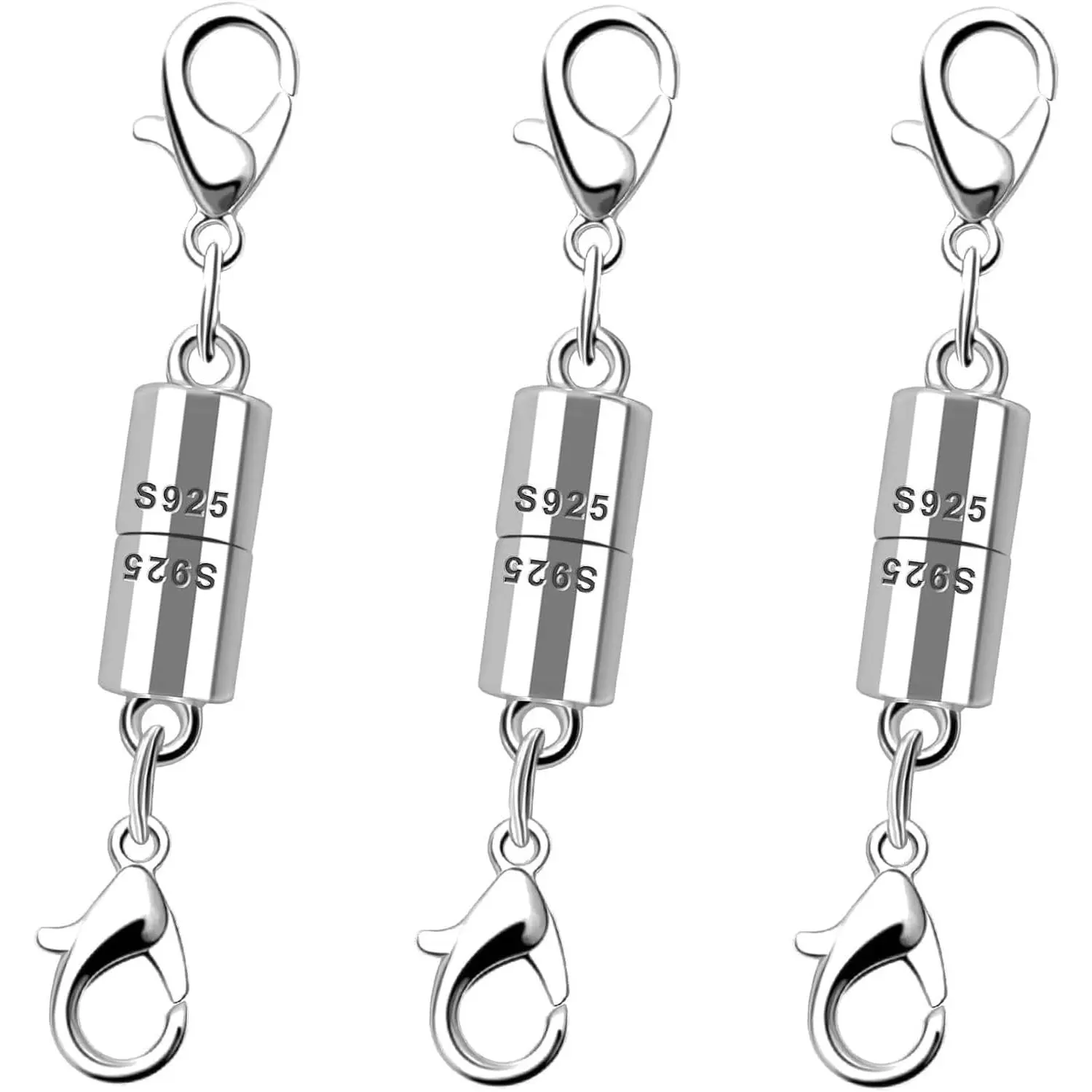 925 Sterling   Clasp,   Connector for Necklaces and Bracelets, Double Hook Design (3pcs Silvery)