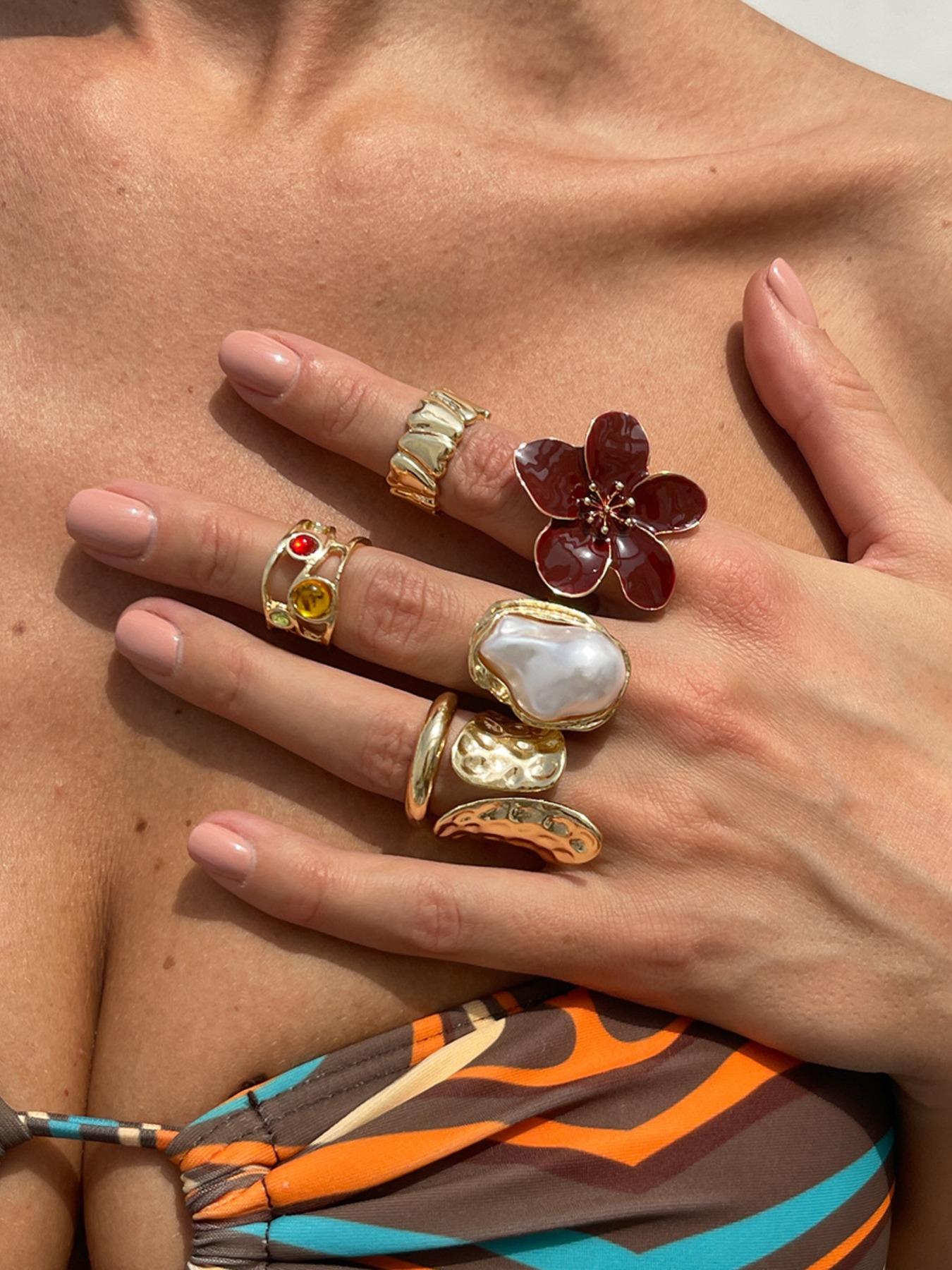 Women's Vintage Flower Design Cuff Ring, Fashionable Casual Jewelry for Party & Daily Wear, Trendy All-match & Exquisite Jewelry for Birthday Gift, Adjustable Rings