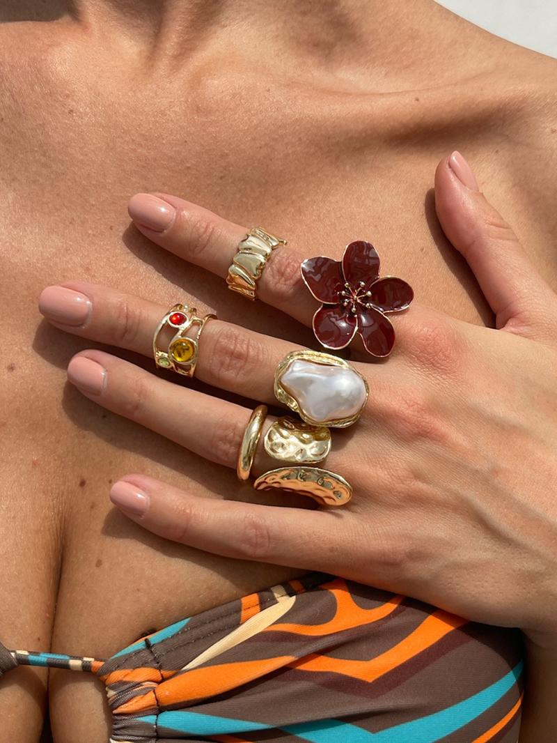 Vintage Flower Design Cuff Ring, Statement Multi Ring, Fashionable Jewelry for Women & Girls, Casual Jewelry for Party, Daily Clothing Decor, Trendy All-match & Exquisite Jewelry for Birthday Gift