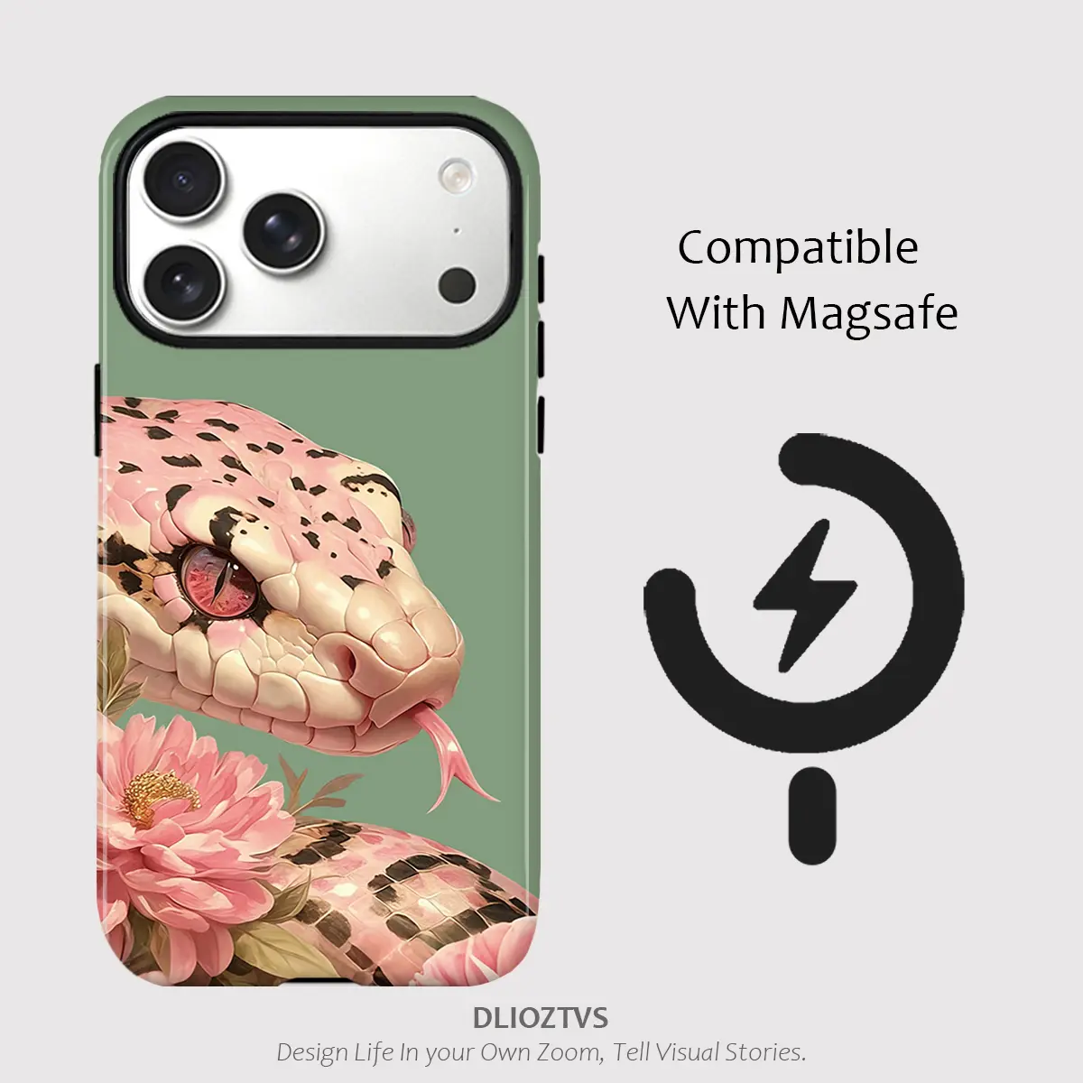 Pink Black Striped Python Pattern Phone Case for iPhone 17 Pro Max Air 16 Plus 16e 15 14 13 12 11, Shockproof Durable 2 in 1 Protective Cellphone Casing Cover, Compatible With MagSafe