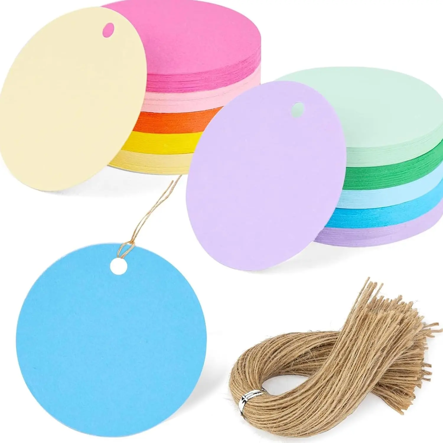 200 count Round  Tags, Colorful  Tags with String 2x2 inch for Present Wrapping Craft Project Wedding Favors Clothing