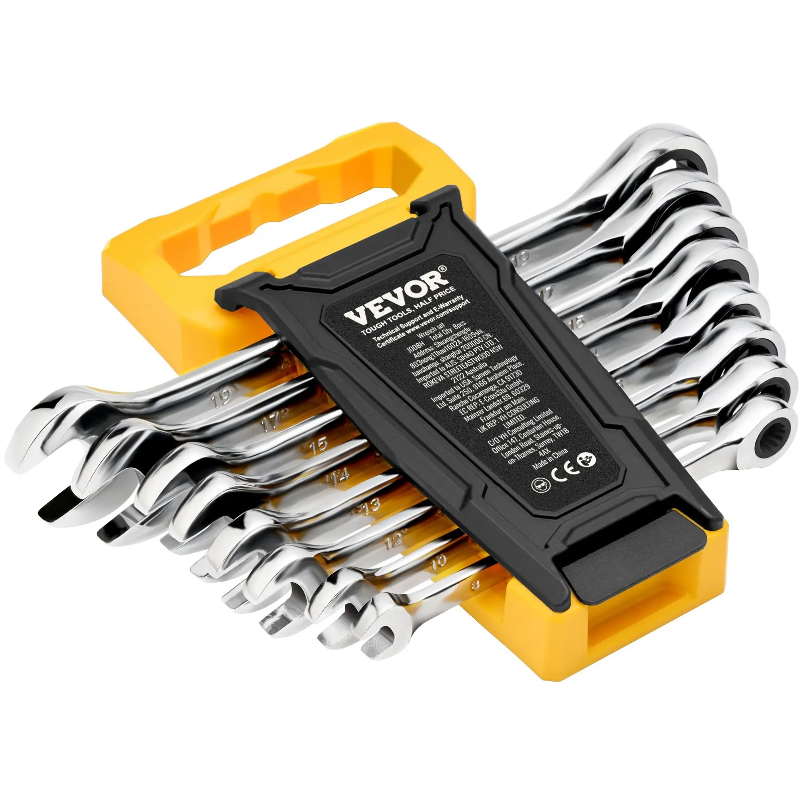 【Summerfinds】VEVOR Combination Wrench Set, 8-Piece Ratcheting Wrench Set with Organizer Rack, Cr-V Steel Wrench Set Metric 8 mm to 19 mm, Ideal for General Household, Garage, Workshop, Auto Repairs, Emergency