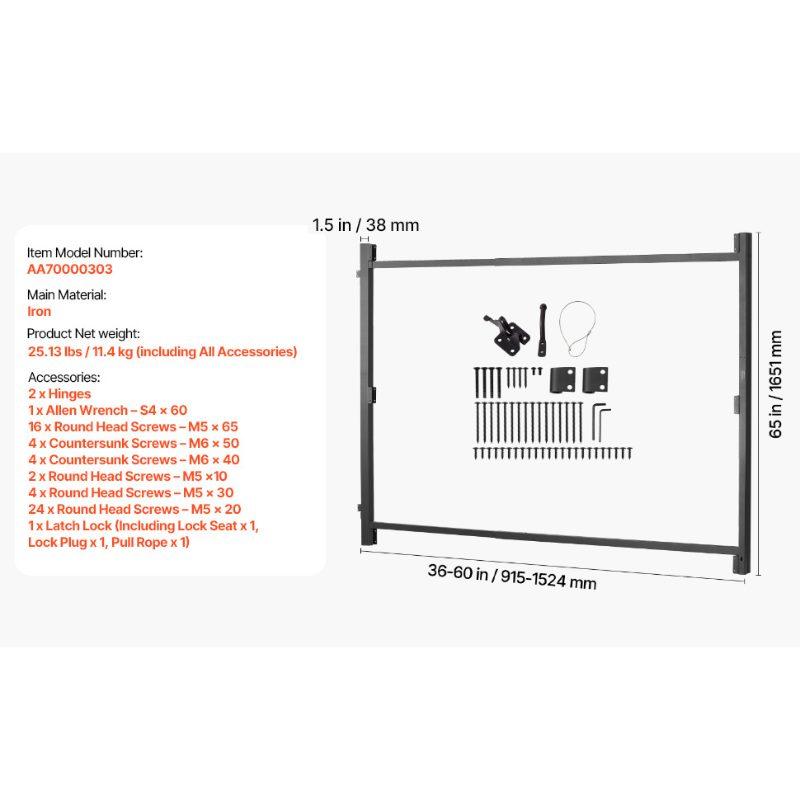VEVOR Gate Building Kit, Fits 36 to 60 inWide Openings, Up from 6 to 7 ftHigh Fence, Adjustable Gate Building Kit, Anti Sag Full Gate Frame Kit with Latch Lock and Screws, for Wooden Fence, Iron