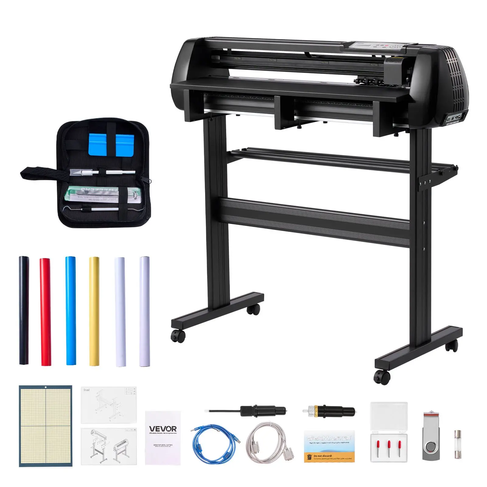 VEVOR Vinyl Die-Cutting Machine Bundle Set, 34 in Max Feed Width, Dual Blades, Adjustable Force & Speed, LED Display, Vinyl Plotter Cutter Printer with Sticker Sheets, Transfer Film, Signmaster Software, Stickers, 34 Inch Max Feed Width
