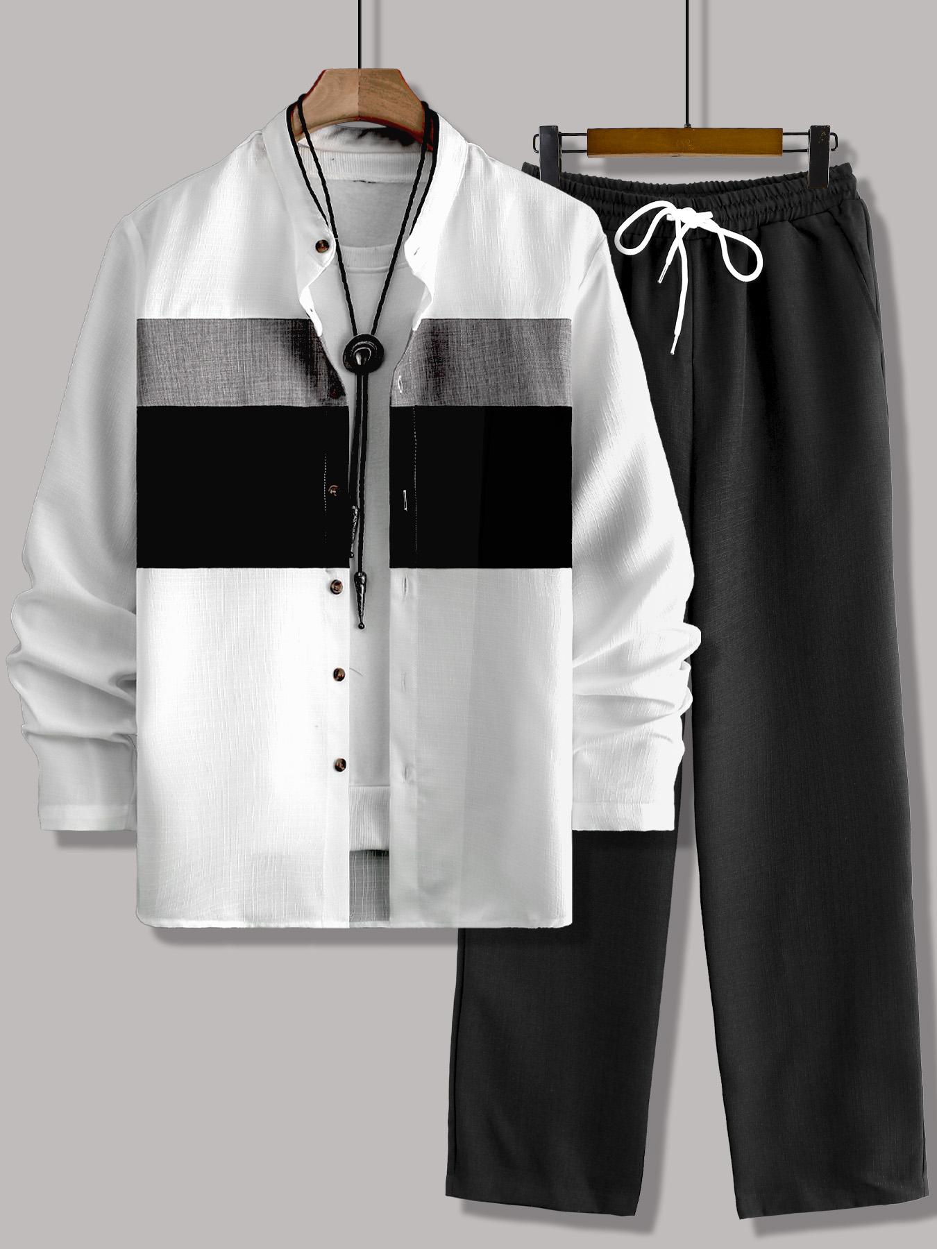 Men's Lounge Shirt Set, Casual Button Down Long Sleeve and Long Pant Set, Two Piece Lounge, Suitable For Indoor and Outdoor Wear, Outdoor Sports, Beach Trips, And Other Activities.