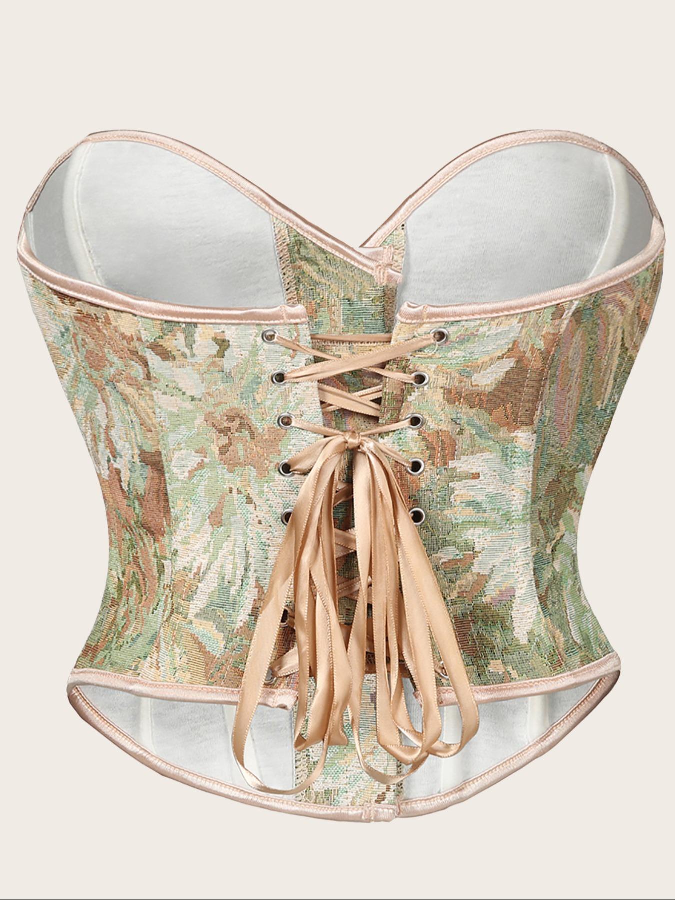 Women's Floral Print Shapewear Tops, Fashionable Lace Up Closure Corset, Tummy Control Shaper for Women, Adjustable Body Shaper