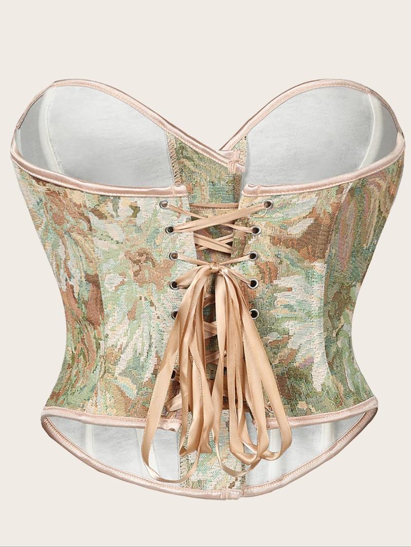 Women's Floral Print Shapewear Tops, Fashionable Lace Up Closure Corset, Shaper for Lady