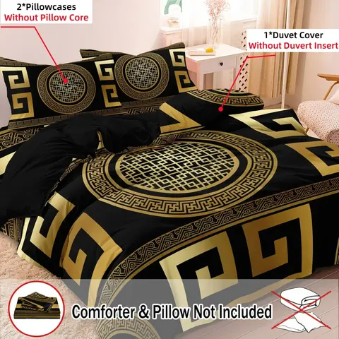 3pcs Set Luxury Baroque Geometric Duvet Cover Set Suitable For Bedroom Hotel Inn School Dormitory Can Be Used As Holiday Gifts Geometric Bedding Set (1*Duvet Cover + 2 Pillowcases, No Comforter, No Pillow)