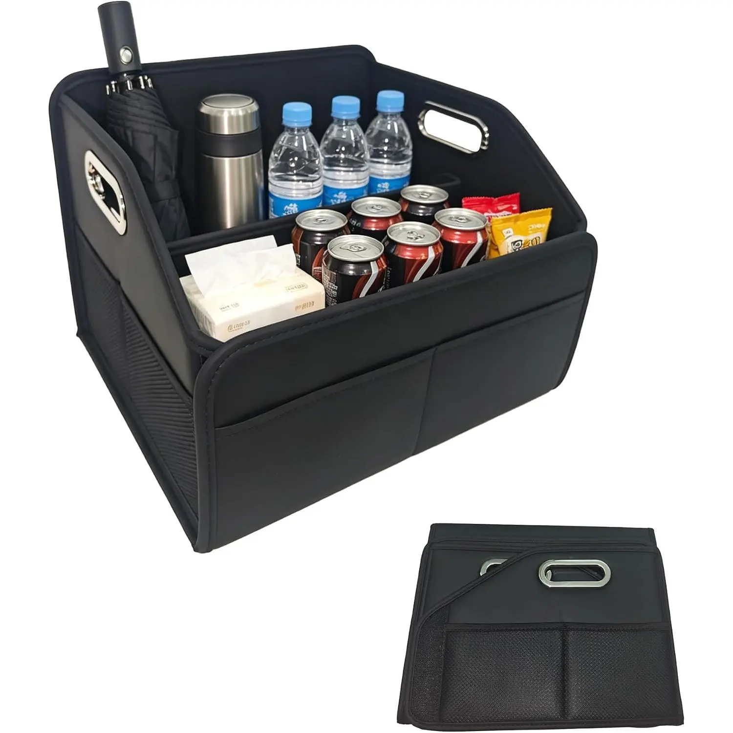 Trunk Organizers Small PU Leather, Basket for Organizers and Storage,  Collapsible Multi Compartment Container Box