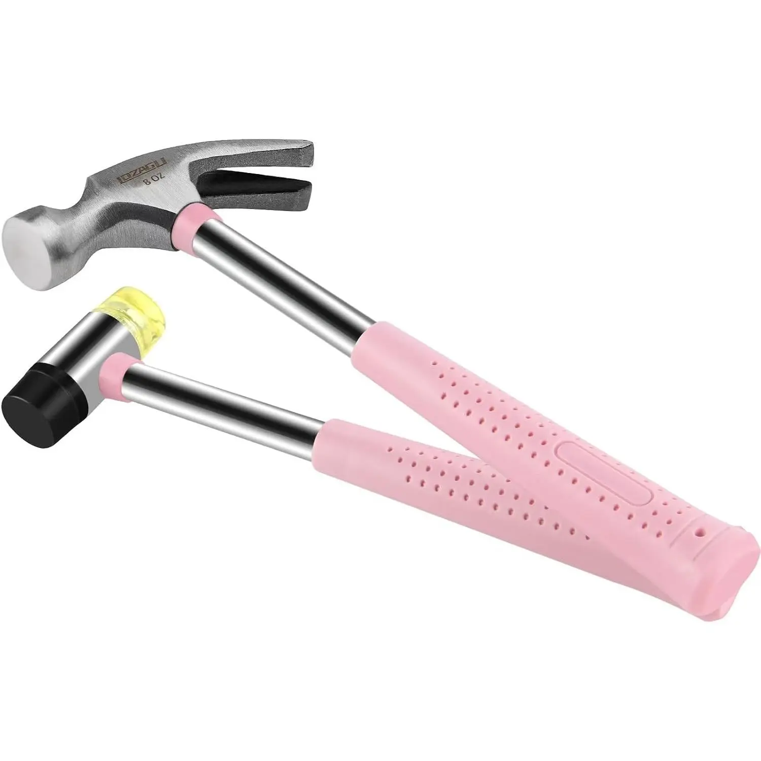 8oz 2-Piece Small Claw Hammer & Rubber Mallet Mini Hammer Set (Pink)