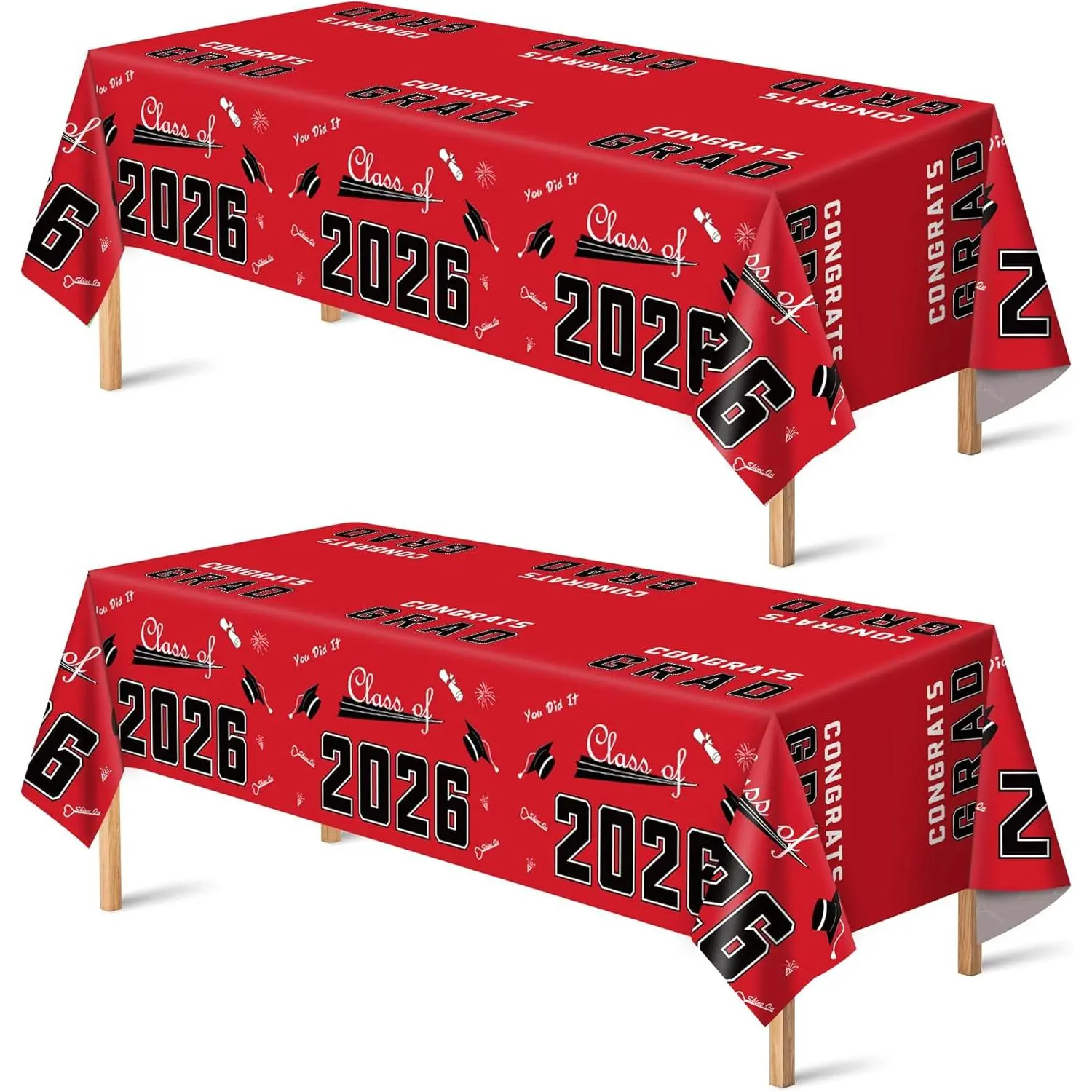 Graduation Decorations 2026 2027- →% Disposable Plastic Red Tablecloth for Class of 2026 Decorations Party Favors Supplies Backdrop,54" X 108",2Pcs